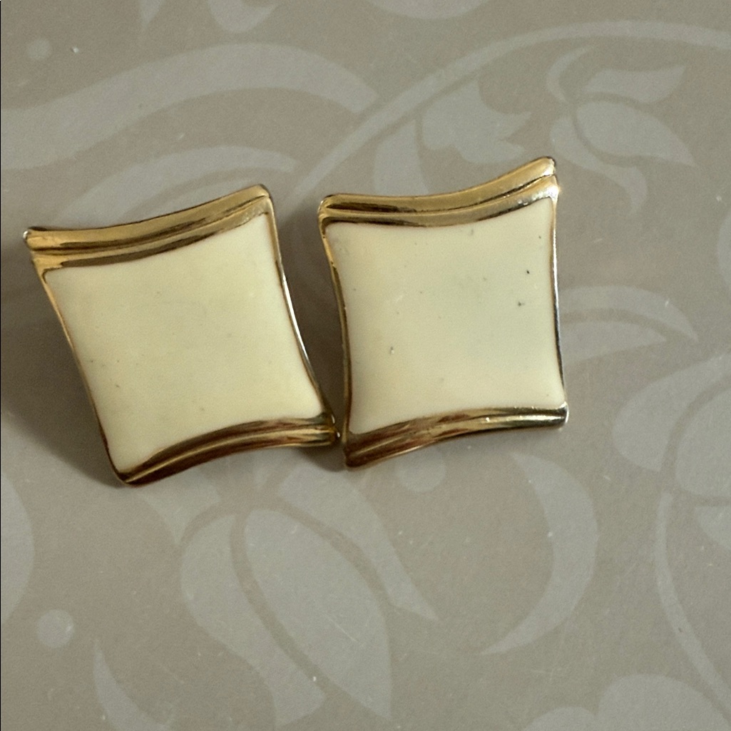 Gold And Cream Square Earrings - Vintage